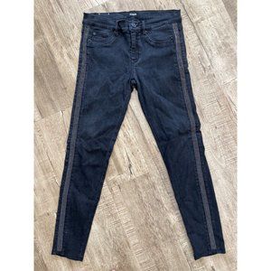 Hudson Women's Luna Super Skinny Ankle Jeans Mid Rise Side Embellished Black 27